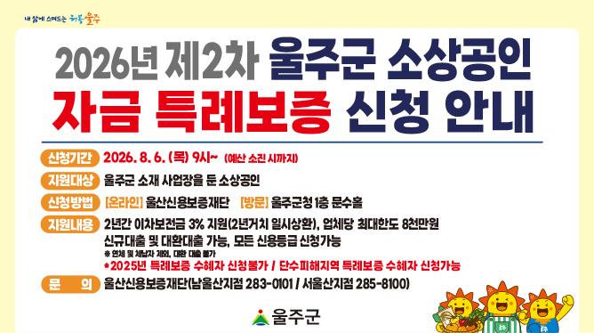 2026년 제2차 울주군 소상공인 자금 특례보증 
