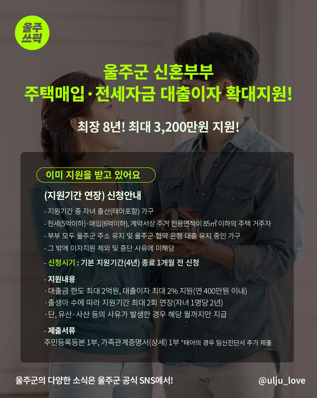 울주군 신혼부부 주택매입 전세자금 대출이자 지원