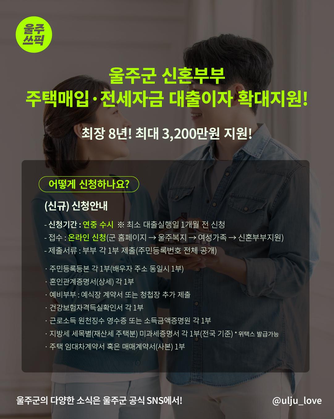 울주군 신혼부부 주택매입 전세자금 대출이자 지원